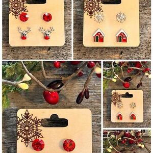 Festive Red and Silver Holiday Earrings Set